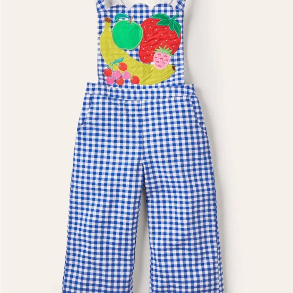 Mini Boden Blue and Green Overalls with Gingham Pattern
